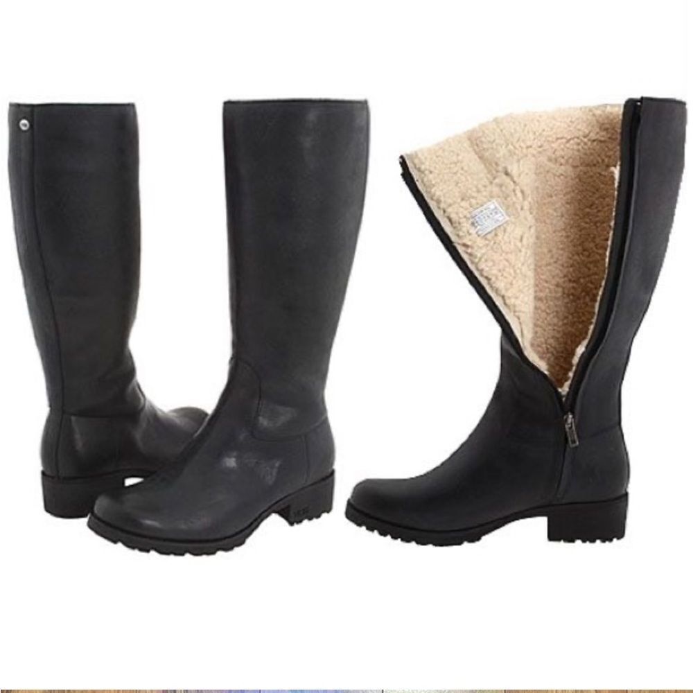 UGG‎ Broome Black Tall Suede Sheepskin Shearling Lined Boots Size 5.5 5518